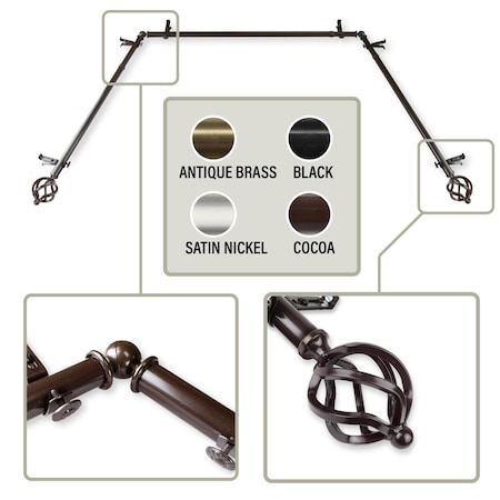 Central Design 20-36 in., 38-72 in. & 0.91 in. Giro Bay Window Curtain Rod - Cocoa ABay-42-7